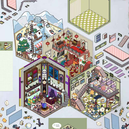 Cute Animal 8.0 – 3D Sticker Scenes - 6 Theme Sets: Health Club | Sunken Treasure | Reunion New Year | Hot Spring House | Space-Time Magic House | Ice and Snow World