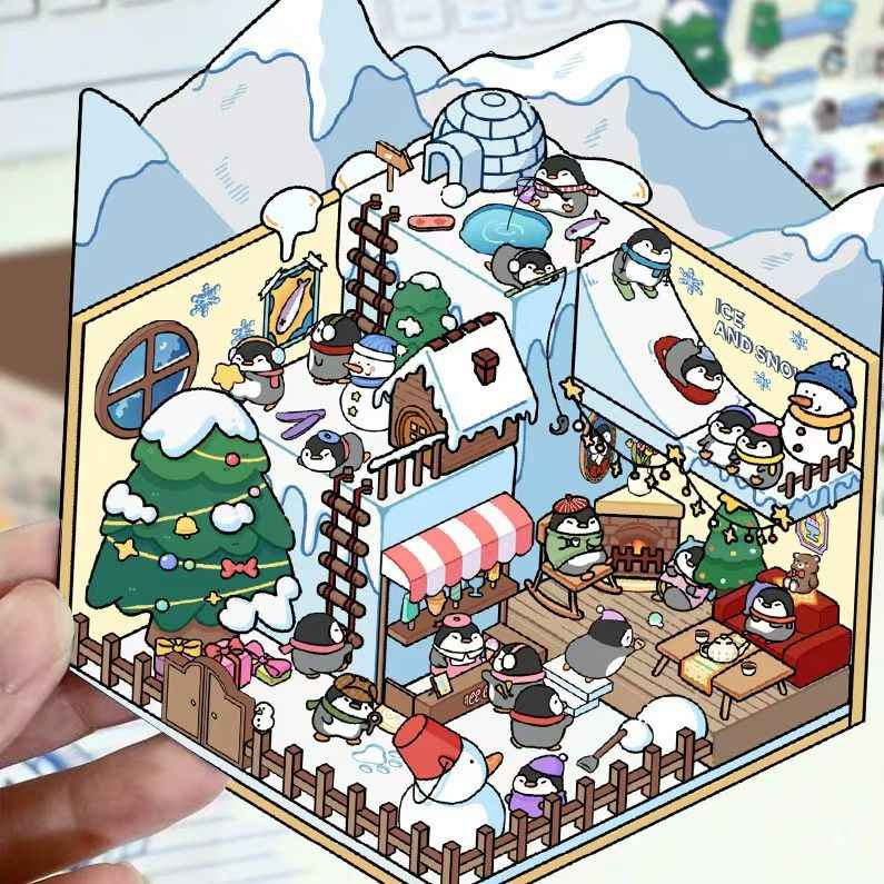 Cute Animal 8.0 – 3D Sticker Scenes - 6 Theme Sets: Health Club | Sunken Treasure | Reunion New Year | Hot Spring House | Space-Time Magic House | Ice and Snow World