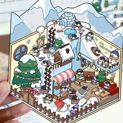 Cute Animal 8.0 – 3D Sticker Scenes - 6 Theme Sets: Health Club | Sunken Treasure | Reunion New Year | Hot Spring House | Space-Time Magic House | Ice and Snow World