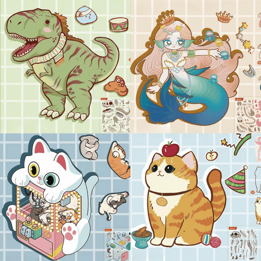 Anatomical Restoration – 3D Miniature Scene Stickers – 4 Theme Sets: Orange Cat | Mermaid | T-Rex | Claw Machine