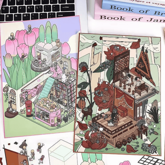 Dreamland Adventures – Plus Size 3D Miniature Scene Stickers – 2 Theme Sets: Peking Opera | Tulip Dream Garden