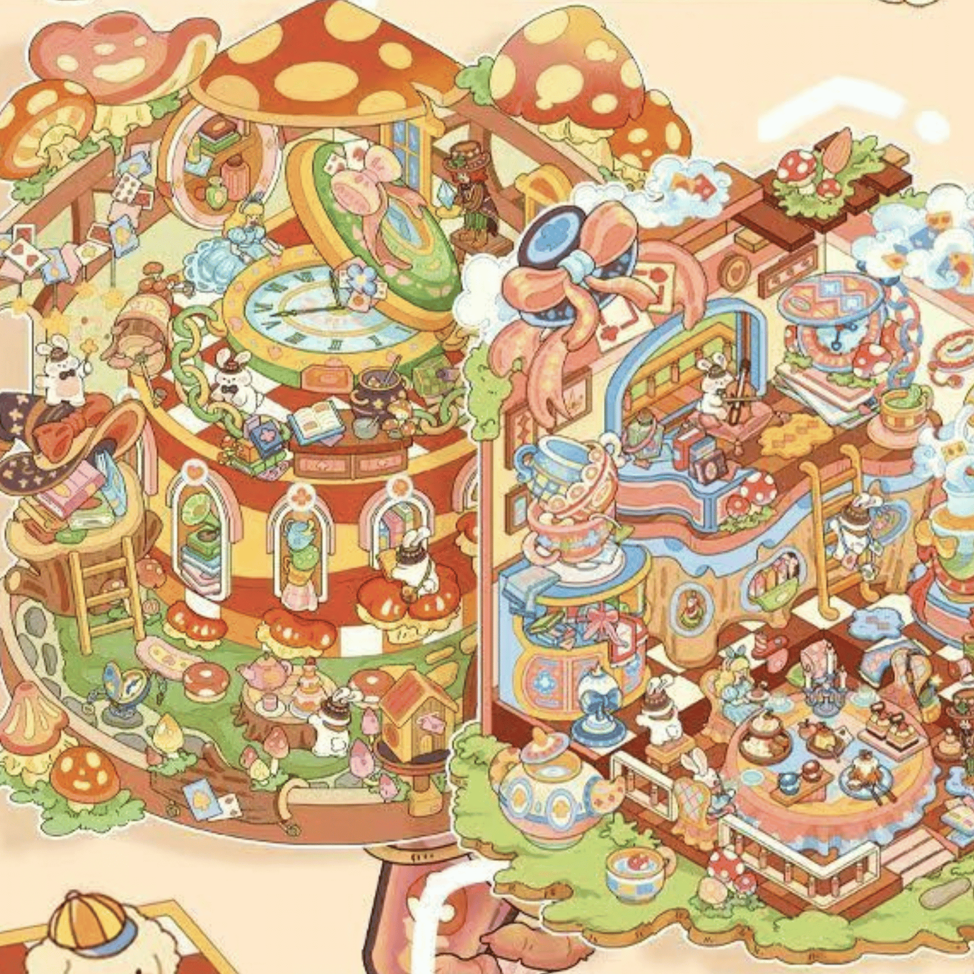 Fairy Tale Cottage – Plus Size 3D Miniature Scene Stickers – 2 Theme Sets: Alice’s Tea Party | Time Mushroom House