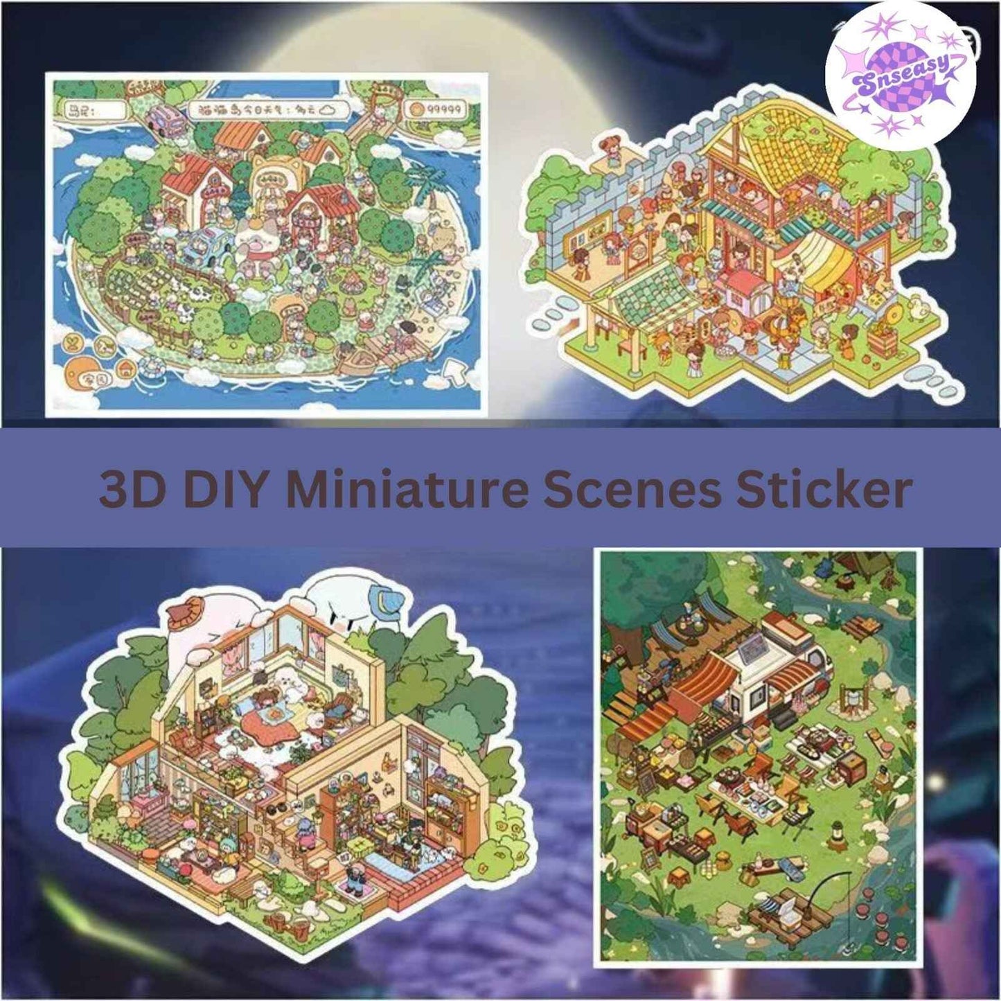 Sweet Moments – 3D Sticker Scenes - 4 Theme Sets: Cat Sky Island | Ghost House | RV Camping | Traditional Tavern