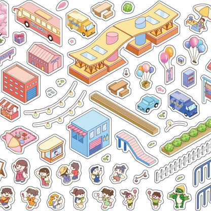 City Theme – Original Design – 3D Miniature Sticker Scenes - 2 Theme Sets: City Walk | City Sightseeing