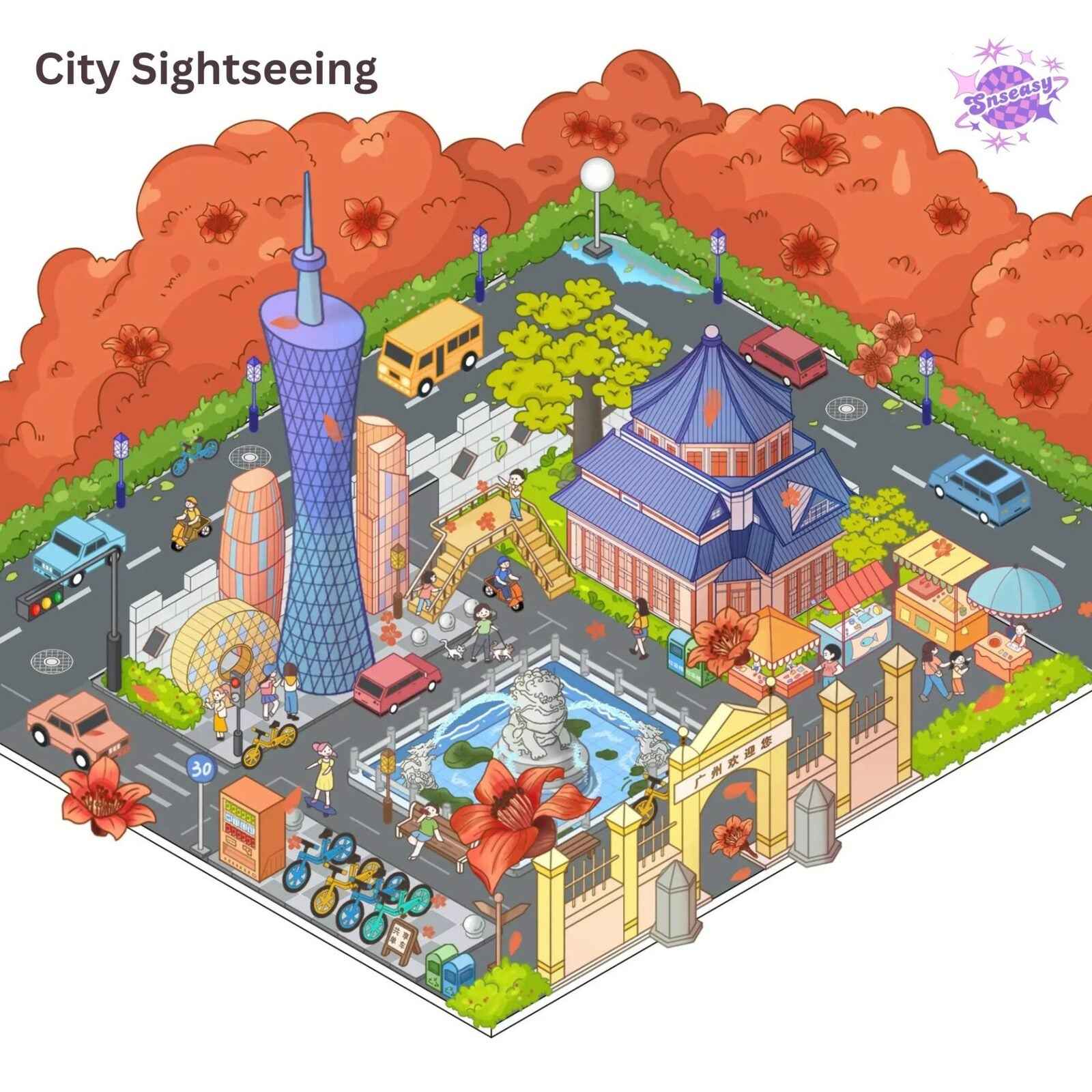 City Theme – Original Design – 3D Miniature Sticker Scenes - 2 Theme Sets: City Walk | City Sightseeing