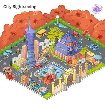 City Theme – Original Design – 3D Miniature Sticker Scenes - 2 Theme Sets: City Walk | City Sightseeing