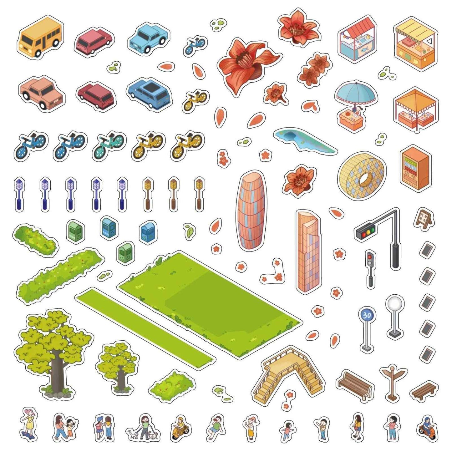 City Theme – Original Design – 3D Miniature Sticker Scenes - 2 Theme Sets: City Walk | City Sightseeing