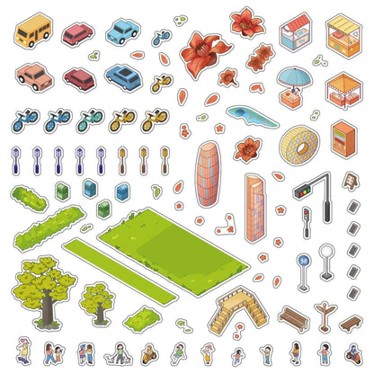 City Theme – Original Design – 3D Miniature Sticker Scenes - 2 Theme Sets: City Walk | City Sightseeing
