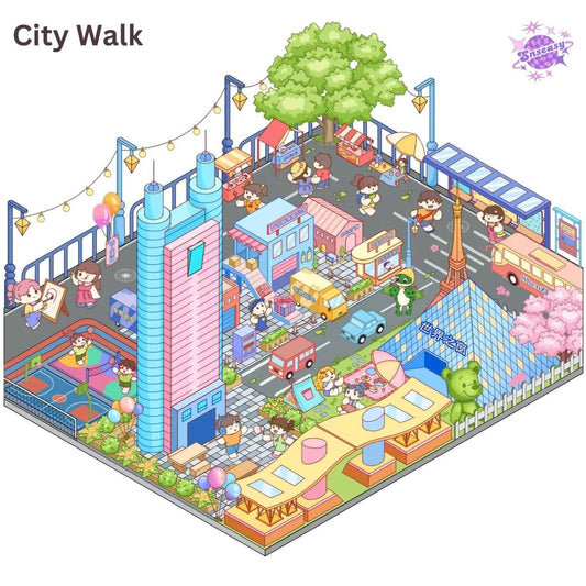City Theme – Original Design – 3D Miniature Sticker Scenes - 2 Theme Sets: City Walk | City Sightseeing