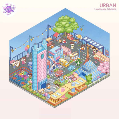 City Theme – Original Design – 3D Miniature Sticker Scenes - 2 Theme Sets: City Walk | City Sightseeing