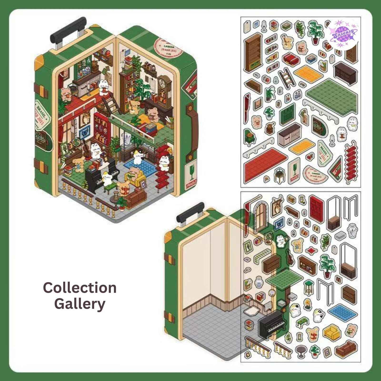 Magical Realm 5.0 – Cute Bunny Boxed World 3D Sticker Scenes - 4 Theme Sets: Collection Gallery | Café | Mountain Top Camping | Gift Shop