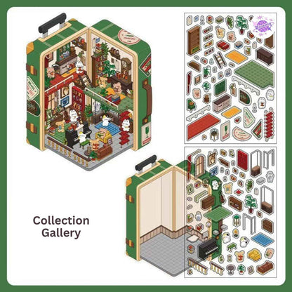 Magical Realm 5.0 – Cute Bunny Boxed World 3D Sticker Scenes - 4 Theme Sets: Collection Gallery | Café | Mountain Top Camping | Gift Shop