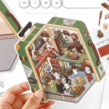 Magical Realm 5.0 – Cute Bunny Boxed World 3D Sticker Scenes - 4 Theme Sets: Collection Gallery | Café | Mountain Top Camping | Gift Shop
