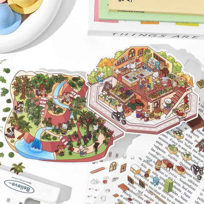 Cute Store 2-Floor 2.0 – 3D Miniature Sticker Scenes - 4 Theme Sets: Fruit Store | Four Seasons Orchard | Cheese Shop | Sunny Farm
