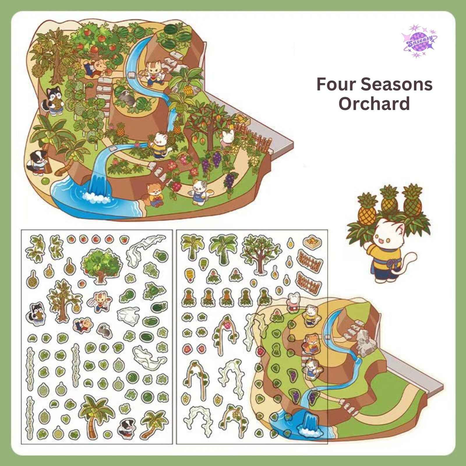 Cute Store 2-Floor 2.0 – 3D Miniature Sticker Scenes - 4 Theme Sets: Fruit Store | Four Seasons Orchard | Cheese Shop | Sunny Farm