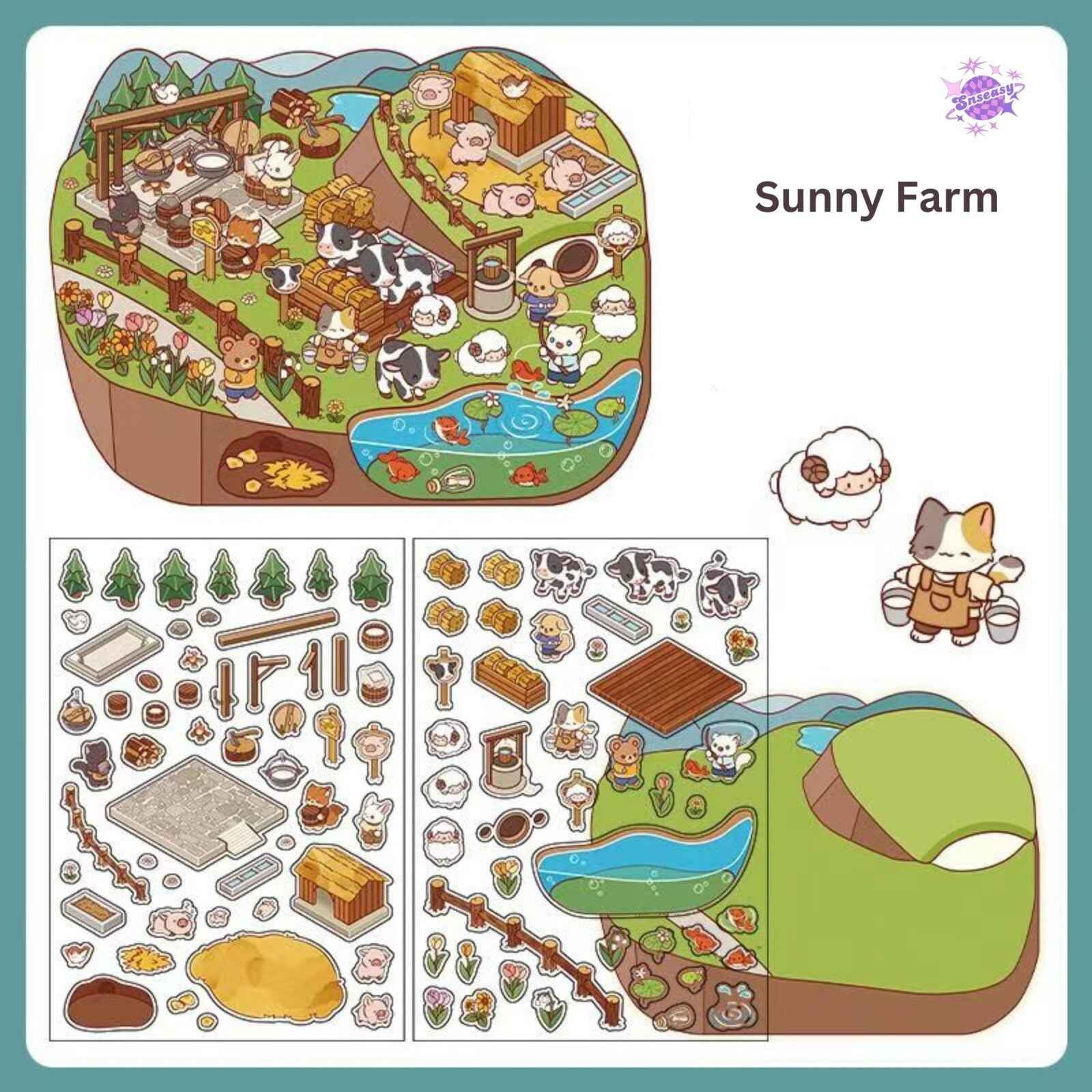 Cute Store 2-Floor 2.0 – 3D Miniature Sticker Scenes - 4 Theme Sets: Fruit Store | Four Seasons Orchard | Cheese Shop | Sunny Farm