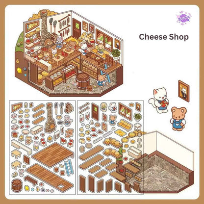 Cute Store 2-Floor 2.0 – 3D Miniature Sticker Scenes - 4 Theme Sets: Fruit Store | Four Seasons Orchard | Cheese Shop | Sunny Farm