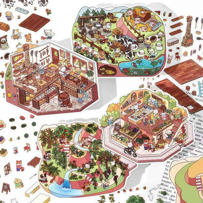 Cute Store 2-Floor 2.0 – 3D Miniature Sticker Scenes - 4 Theme Sets: Fruit Store | Four Seasons Orchard | Cheese Shop | Sunny Farm