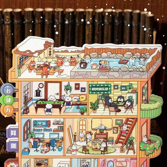 Cute Animal Home 6-Floor – Plus 3D Miniature Sticker Scenes - 2 Theme Sets: Animal Apartment | Forest Treehouse