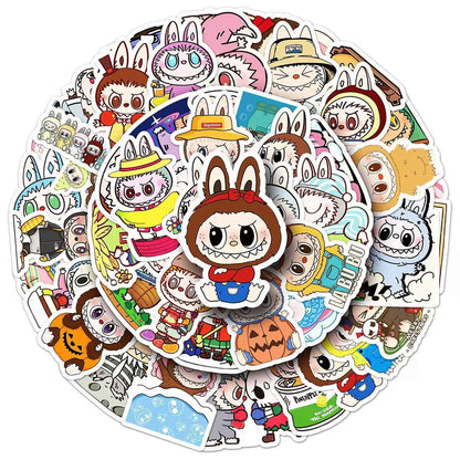 Labubu 50-Piece Sticker Pack | Cute Characters, DIY Crafting, Journal, Laptop, Water Bottle, Scrapbooking, Reusable, Waterproof PVC