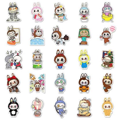 Labubu 50-Piece Sticker Pack | Cute Characters, DIY Crafting, Journal, Laptop, Water Bottle, Scrapbooking, Reusable, Waterproof PVC