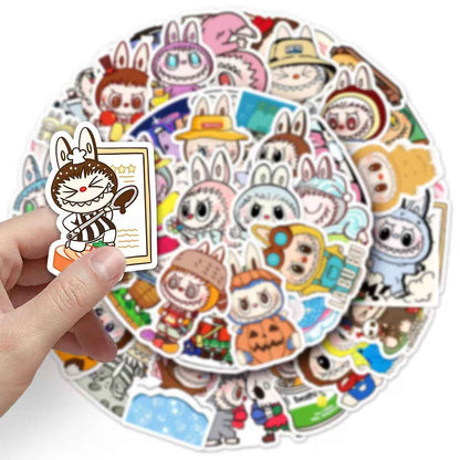 Labubu 50-Piece Sticker Pack | Cute Characters, DIY Crafting, Journal, Laptop, Water Bottle, Scrapbooking, Reusable, Waterproof PVC