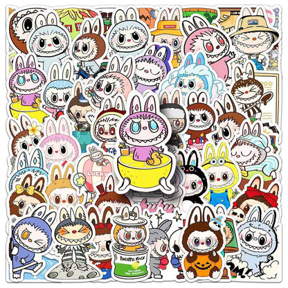 Labubu 50-Piece Sticker Pack | Cute Characters, DIY Crafting, Journal, Laptop, Water Bottle, Scrapbooking, Reusable, Waterproof PVC