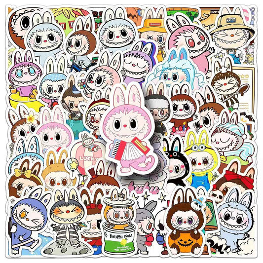 Labubu 50-Piece Sticker Pack | Cute Characters, DIY Crafting, Journal, Laptop, Water Bottle, Scrapbooking, Reusable, Waterproof PVC