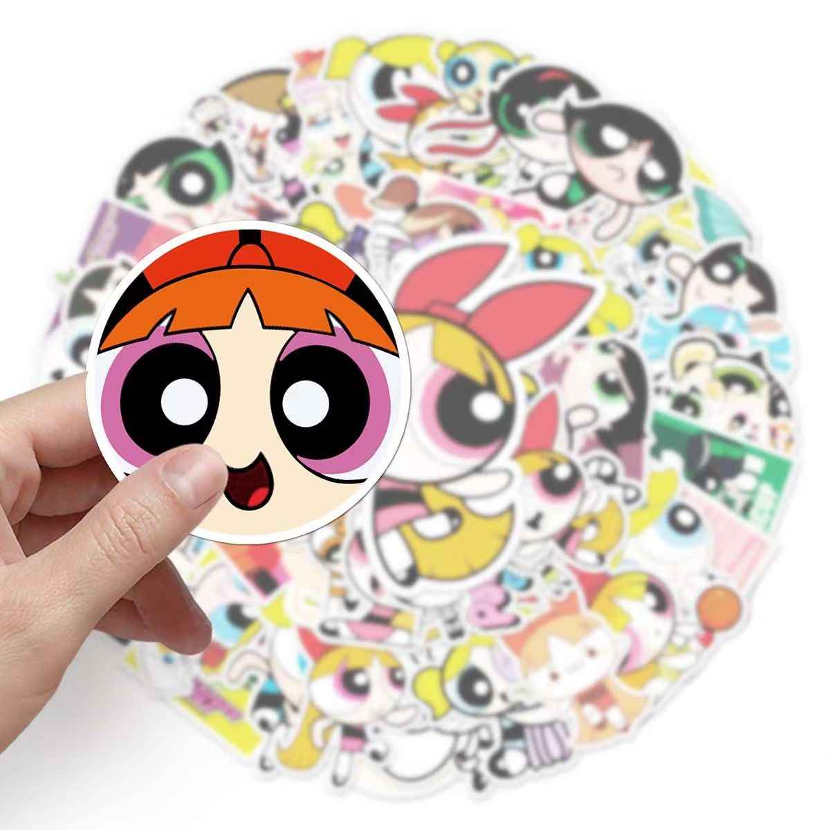 Powerpuff Girls 50-Piece Sticker Pack | Kawaii Characters, DIY Crafting, Journal, Laptop, Water Bottle, Scrapbooking, Reusable, Waterproof PVC