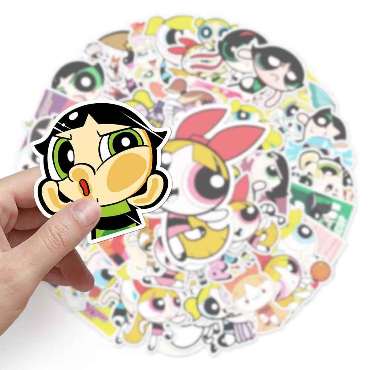 Powerpuff Girls 50-Piece Sticker Pack | Kawaii Characters, DIY Crafting, Journal, Laptop, Water Bottle, Scrapbooking, Reusable, Waterproof PVC