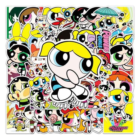 Powerpuff Girls 50-Piece Sticker Pack | Kawaii Characters, DIY Crafting, Journal, Laptop, Water Bottle, Scrapbooking, Reusable, Waterproof PVC
