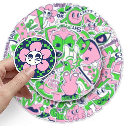 Pink & Green Color Block 50-Piece Sticker Pack | DIY Crafting, Journal, Laptop, Water Bottle, Scrapbooking, Reusable, Waterproof PVC