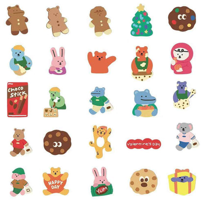Korean Style Bear & Bunny 100-Piece Sticker Pack | Cute Characters, DIY Crafting, Journal, Laptop, Water Bottle, Scrapbooking, Reusable, Waterproof PVC