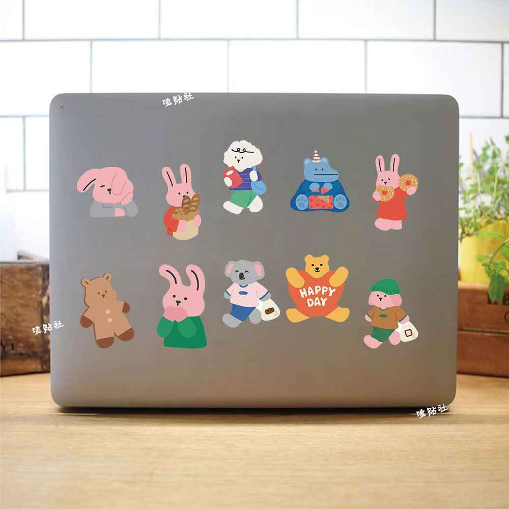 Korean Style Bear & Bunny 100-Piece Sticker Pack | Cute Characters, DIY Crafting, Journal, Laptop, Water Bottle, Scrapbooking, Reusable, Waterproof PVC