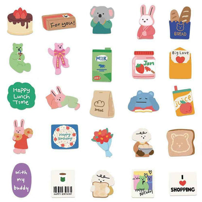 Korean Style Bear & Bunny 100-Piece Sticker Pack | Cute Characters, DIY Crafting, Journal, Laptop, Water Bottle, Scrapbooking, Reusable, Waterproof PVC