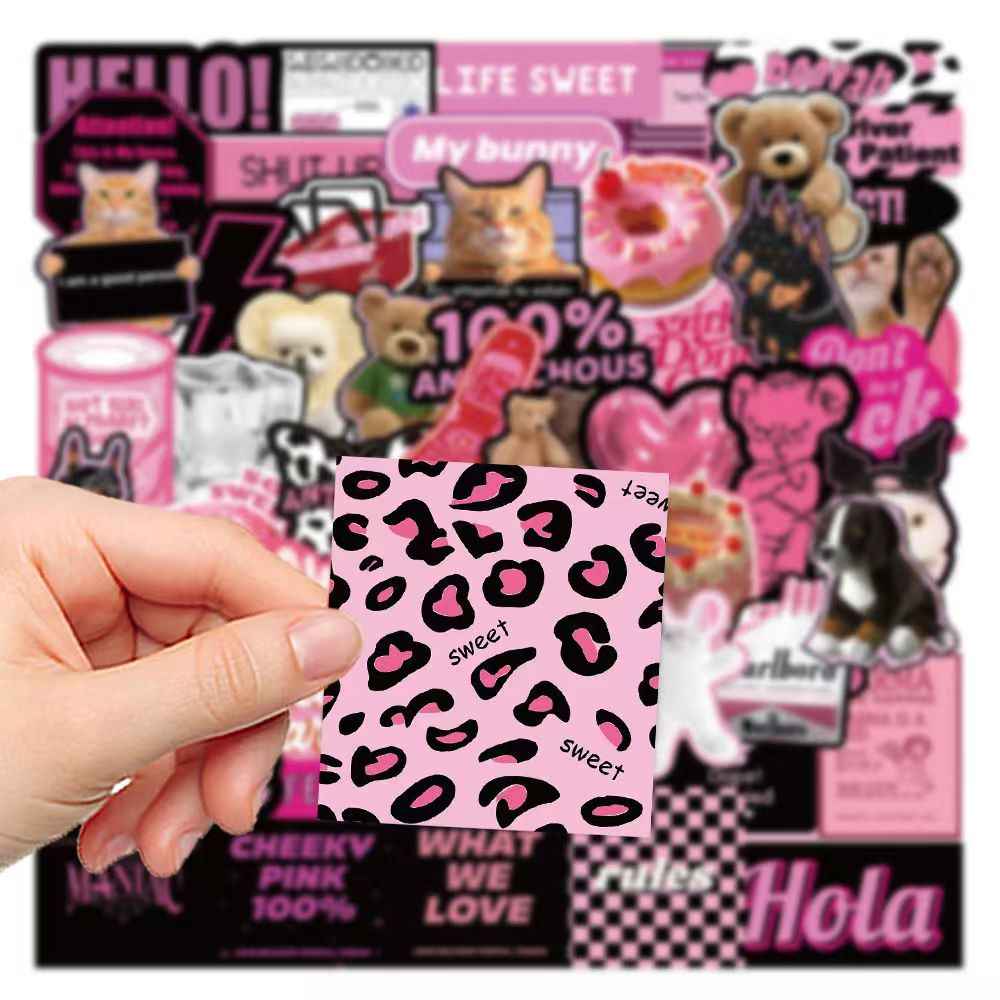 Pink & Purple American Sweet Cool Style 100-Piece Sticker Pack | Trendy Characters, DIY Crafting, Journal, Laptop, Water Bottle, Scrapbooking, Reusable, Waterproof PVC