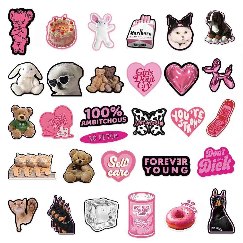 Pink & Purple American Sweet Cool Style 100-Piece Sticker Pack | Trendy Characters, DIY Crafting, Journal, Laptop, Water Bottle, Scrapbooking, Reusable, Waterproof PVC