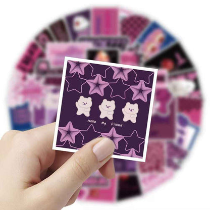Pink & Purple American Sweet Cool Style 100-Piece Sticker Pack | Trendy Characters, DIY Crafting, Journal, Laptop, Water Bottle, Scrapbooking, Reusable, Waterproof PVC