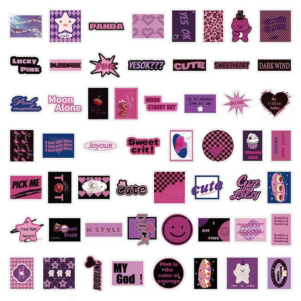Pink & Purple American Sweet Cool Style 100-Piece Sticker Pack | Trendy Characters, DIY Crafting, Journal, Laptop, Water Bottle, Scrapbooking, Reusable, Waterproof PVC