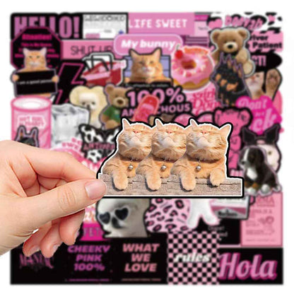 Pink & Purple American Sweet Cool Style 100-Piece Sticker Pack | Trendy Characters, DIY Crafting, Journal, Laptop, Water Bottle, Scrapbooking, Reusable, Waterproof PVC