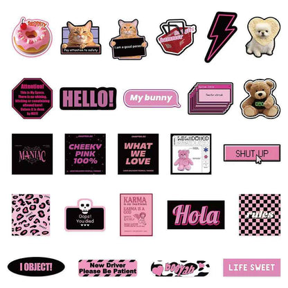 Pink & Purple American Sweet Cool Style 100-Piece Sticker Pack | Trendy Characters, DIY Crafting, Journal, Laptop, Water Bottle, Scrapbooking, Reusable, Waterproof PVC