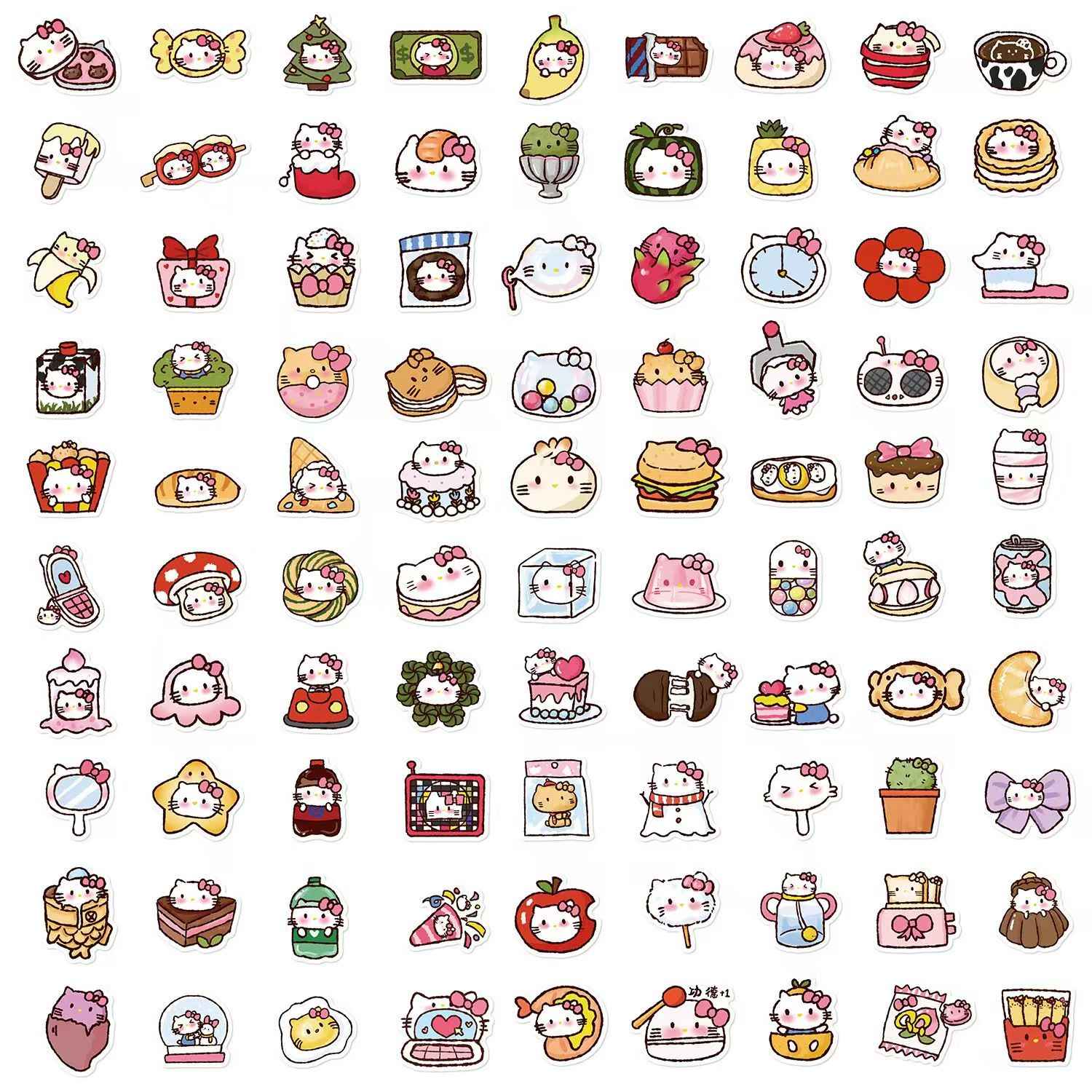 Cute Hello Kitty 90-Piece Sticker Pack | Kawaii Characters, DIY Crafting, Journal, Laptop, Water Bottle, Scrapbooking, Reusable, Waterproof PVC