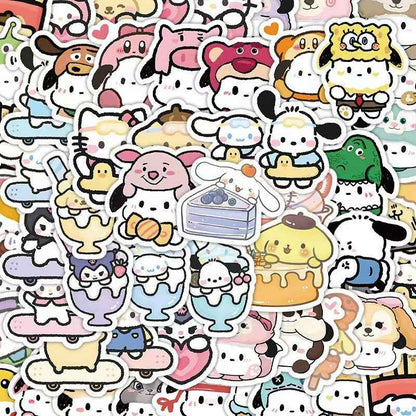 Cute Sanrio 100-Piece Sticker Pack | Kawaii Characters, DIY Crafting, Journal, Laptop, Water Bottle, Scrapbooking, Reusable, Waterproof PVC