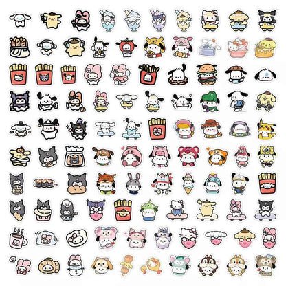 Cute Sanrio 100-Piece Sticker Pack | Kawaii Characters, DIY Crafting, Journal, Laptop, Water Bottle, Scrapbooking, Reusable, Waterproof PVC
