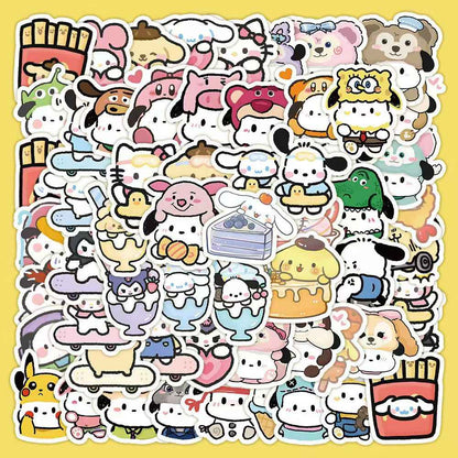 Cute Sanrio 100-Piece Sticker Pack | Kawaii Characters, DIY Crafting, Journal, Laptop, Water Bottle, Scrapbooking, Reusable, Waterproof PVC