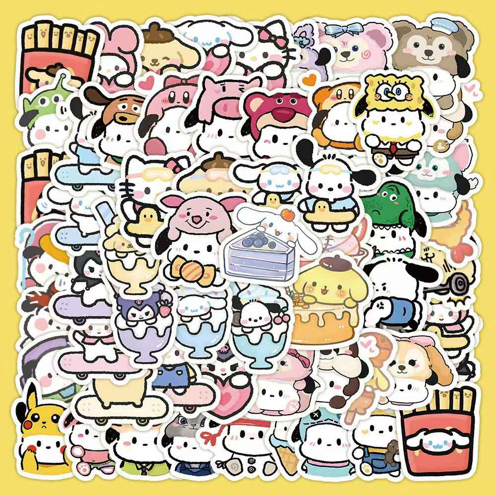 Cute Sanrio 100-Piece Sticker Pack | Kawaii Characters, DIY Crafting, Journal, Laptop, Water Bottle, Scrapbooking, Reusable, Waterproof PVC