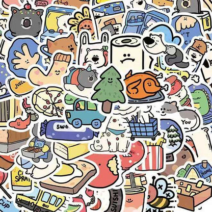 Animal Hotel 100-Piece Sticker Pack | Cute Animals, DIY Crafting, Journal, Laptop, Water Bottle, Scrapbooking, Reusable, Waterproof PVC