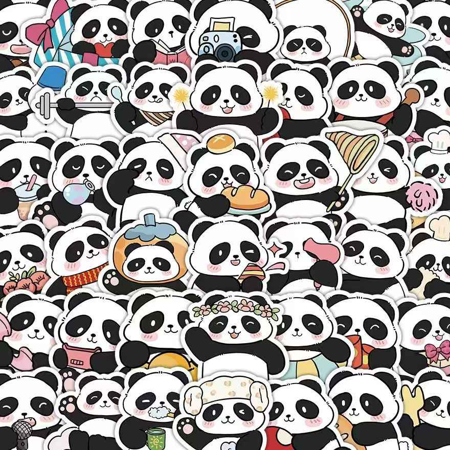 Adorable Panda Bear 50-Piece Sticker Pack | Cute Characters, DIY Crafting, Journal, Laptop, Water Bottle, Scrapbooking, Reusable, Waterproof PVC