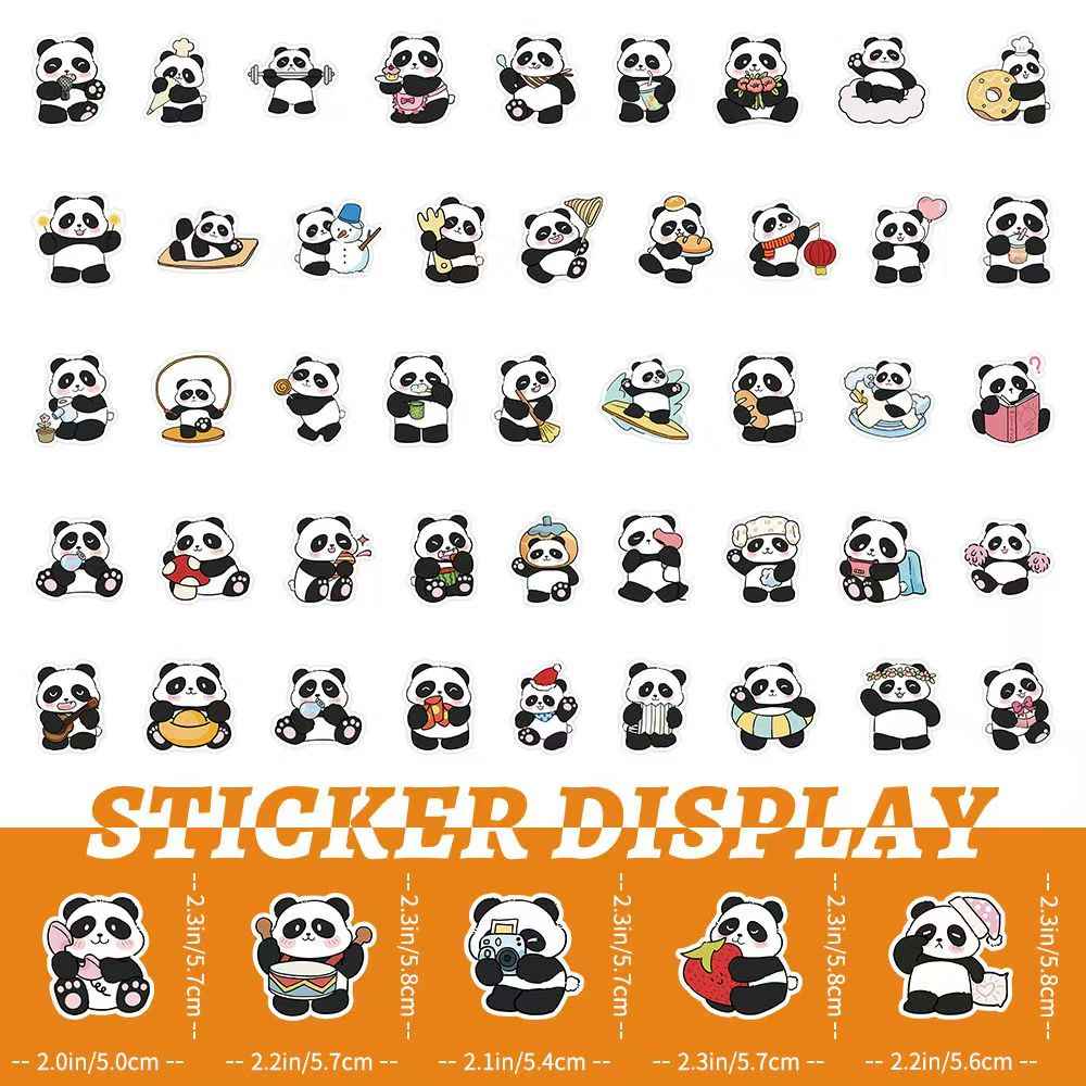 Adorable Panda Bear 50-Piece Sticker Pack | Cute Characters, DIY Crafting, Journal, Laptop, Water Bottle, Scrapbooking, Reusable, Waterproof PVC