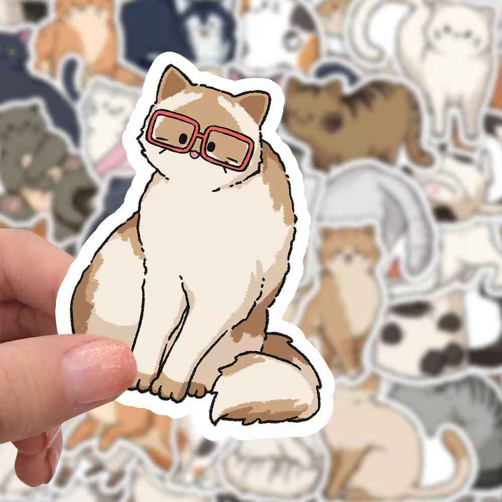 Happy Little Cats 60-Piece Sticker Pack | Cute Characters, DIY Crafting, Journal, Laptop, Water Bottle, Scrapbooking, Reusable, Waterproof PVC